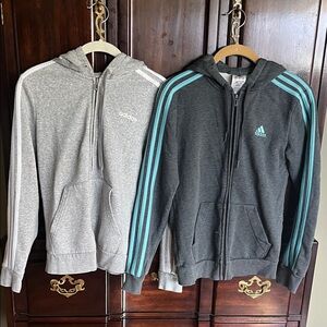 Adidas Gray & Dark Gray Hoodies with Teal Stripes